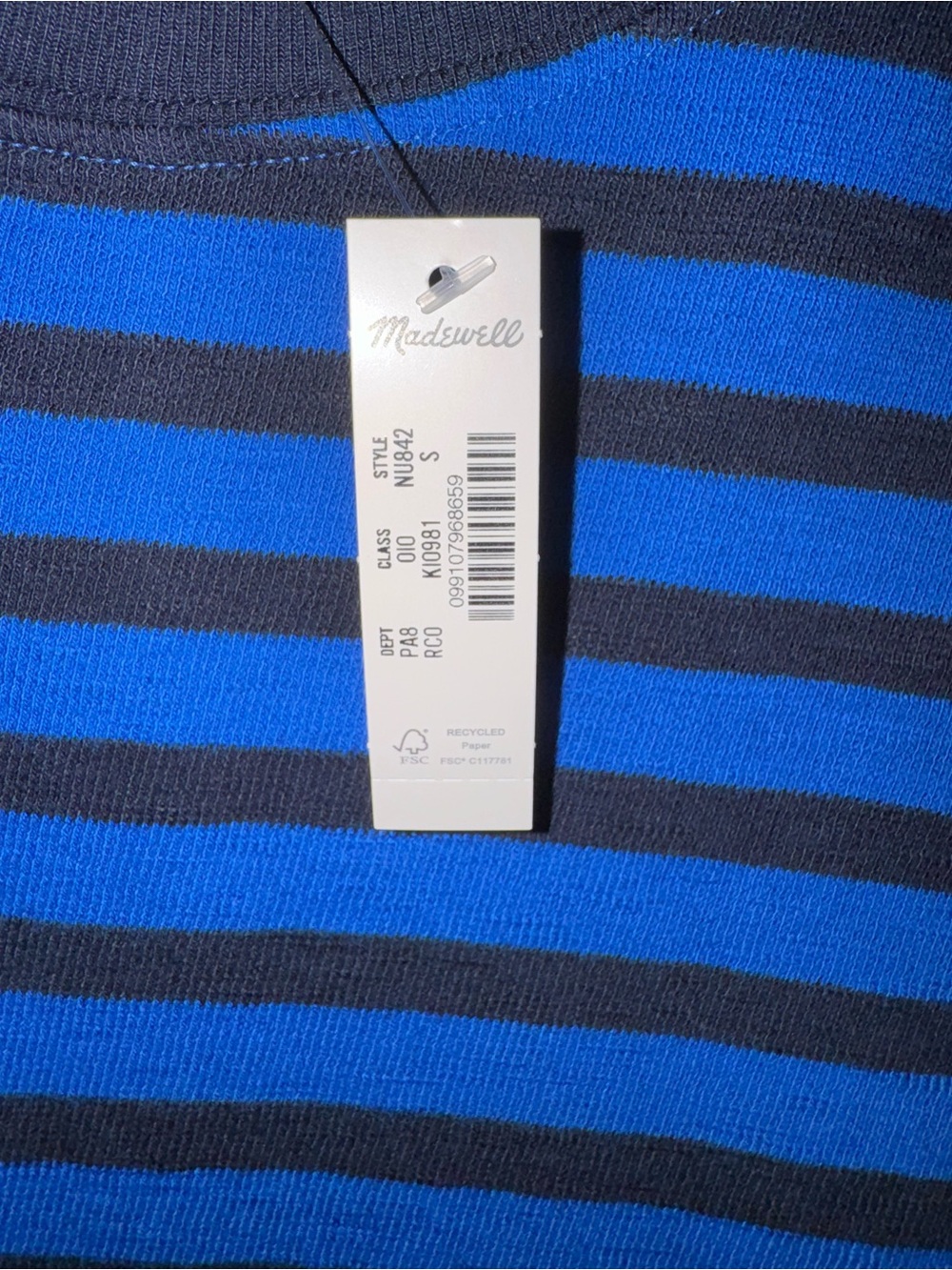 Madewell Women’s Royal Blue and Navy Striped Easy Crewneck Long-Sleeve Tee